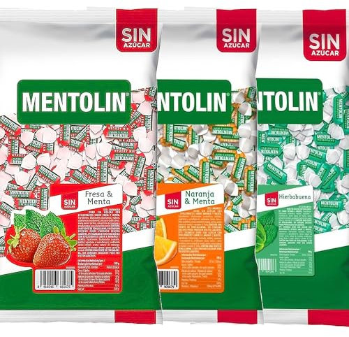 MENTOLIN PACK 3 Kg caramelos sin azúcar duros Fresa Menta & Naranja & Hierbabuena