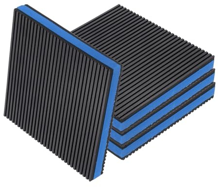 sourcing map 4pcs Anti Vibration Pads for Washing Machine, 5.91'' x 5.91'' x 7/8'' Vibration Damping Pads Sound Isolation Ribbed Rubber Mats with EVA Center Vibration Isolation Pads, Black/Blue
