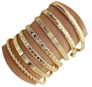 WATEFOER Gold Armreif Armbänder für Damen, 14k Vergoldet Multi Layer stapelbar Manschette Armband Set Offen Einstellbar Armreif Minimalist texturiert Boho Schmuck Geschenk für Frauen (Gold)