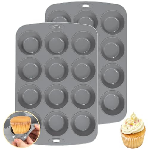 Vinuwu 2 Pièces Moule Muffin, Moule Muffins Silicone - 12 Cupcakes, Anti-Adhésif Moules à Pâtisserie, Sans BPA Moule à Gateau pour Brownies, Pudding - Ø 6,5 x 3.5 cm