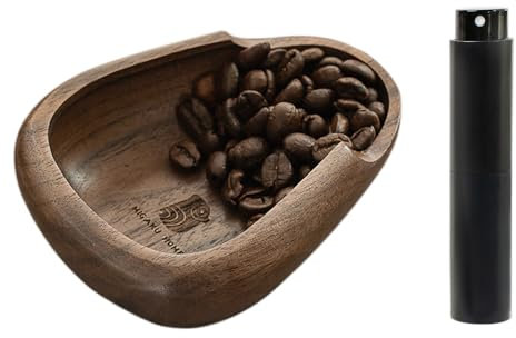 MIGAKU HOME Coffee Bean Dosing Cup & RDT Spray Bottle Set - Walnut Wood Espresso Accessories Kit with Static Reduction Spray, Precision Measuring Tray for Coffee/Tea, Coffee Bar Essentials