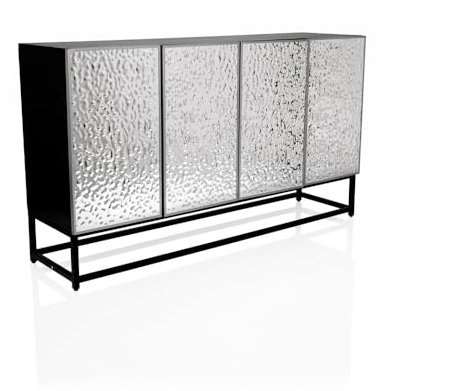 hjh LIVING Sideboard mit Zwei Doppeltüren, grifflos METALLIO Kommode für Wohnzimmer Flur, Aufbewahrungsschrank 140 x 37 x 80 cm, Silber