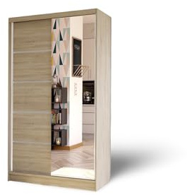 ELUKS - DELIN Sliding Doors Wardrobe with Mirror Furniture for Bedroom Living Room and Hall Wardrobe Organizer Width 100cm/120cm/150cm/180cm/200cm/WHITE/BLACK/OAK (Sonoma Oak, 100cm)