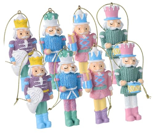 TOPPERFUN 8pezzi Schiaccianoci da Appendere in Legno Massello Decorazioni Natalizie per Interni Figure di Schiaccianoci Corde Robuste Ornamenti Natalizi per Alberi di Natale e Ghirlande