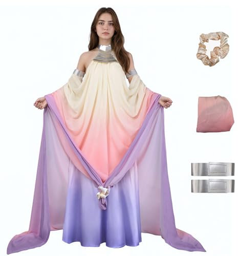 Generisch Costume Padme Amidala pour femme - Rose et violet - Robe d'Halloween - Carnaval - Fête spatiale - Tenue reine - Taille M