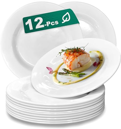 12 Ensemble 8 Pouces Assiette Assiettes De Dessert Légères Incassables - Assiettes De Dîner Blanches Cuisine Extérieure Snack Plate Scratch Réutilisable Cadeau Lave Vaisselle Un Usage Quotidien