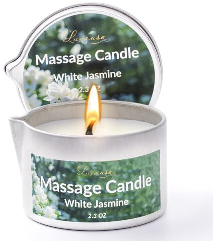 Massage Candle Soy Wax Low Temp, Coconut Jojoba Body Oil, 65g White Jasmine | 42 Degree Essential Oil Infused Body SPA Candle, Skin Moisturizing, Deep Relaxation Stress Relief, Hand and Foot Care gift