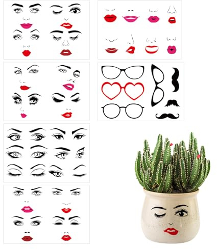 6 Sheets Face Stickers for Crafts, Funny Eyes Eyebrows Nose Mouth Lips Stickers Make A Face Decals for Party Flower Pot DIY Projects