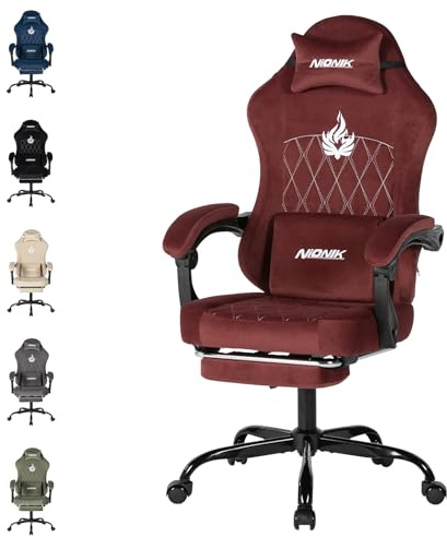 NIONIK Gaming Stuhl Einsteigermodell, Ergonomischer Computerstuhl mit Verstellbarer Höhe und Rückenlehne, Einfacher Gaming Stuhl für Kinder, Teenager, Erwachsene für Zimmer, Büro,Red