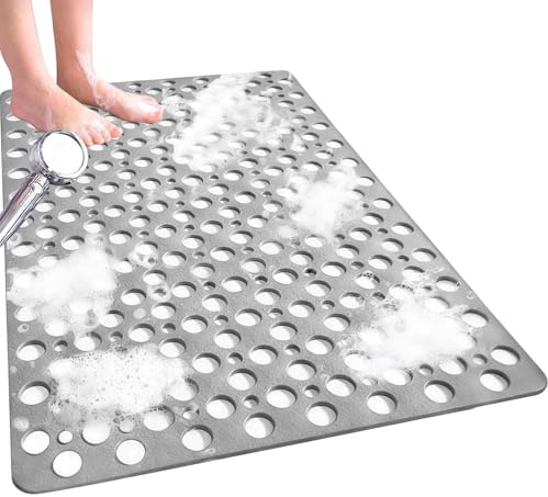 Venuso Square Shower Mats Non Slip Anti Mould, 90 x 60 cm Rubber Anti Slip Bath Mat with Drain Holes, Machine Washable