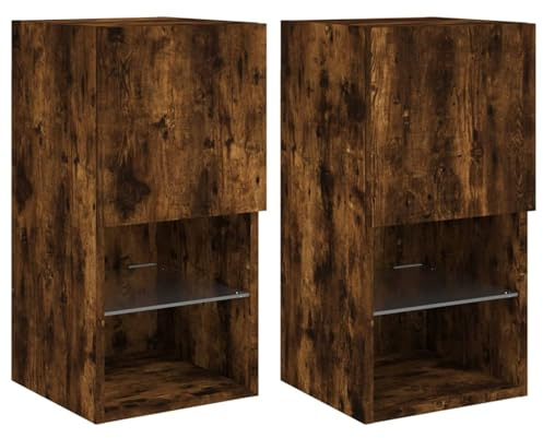 Tidyard TV-Schränke mit LED-Leuchten 2 STK. Räuchereiche 30,5x30x60 cm, Wohnwand Kombination TV-Bank Lowboard für Wohnzimmer Büro Home-Cinema836996