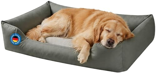 Zedelmaier ergonomisches Hundebett für große Hunde, XL, 107×74cm, Olivgrün | Hundekörbchen waschbar, Bezug abnehmbar, Bequeme Matratze, hoher kratzfester Rand, Hundekorb oben & seitlich wasserdicht