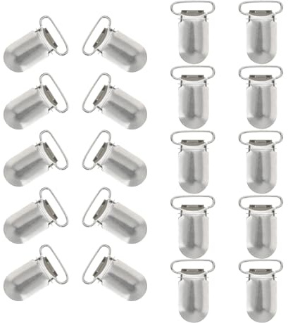 Attache Pinces à Bretelles Métalliques 20mm Argenté, Clips pour Tétine | Lot de 20 Pièces, Fer Dur Robuste, Usage DIY pour Bavoirs et Porte-Jouets