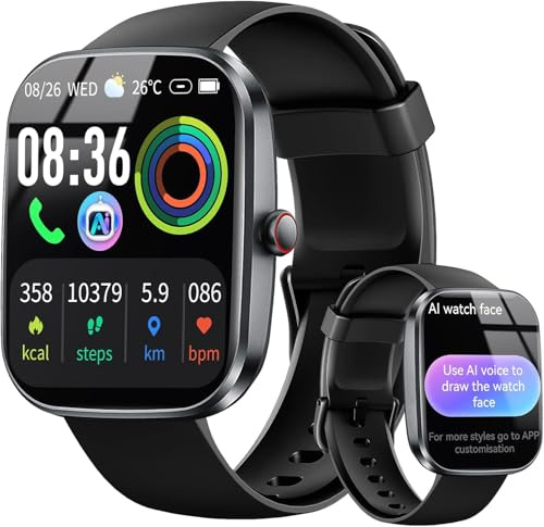 uaue Smartwatch Herren Damen, 1.91 Smart Watch mit Bluetooth Anrufen/ChatGPT-AI, 110+ Sportmodi Fitnessuhr mit Herzfrequenz/Schlafmonitor/Schrittzähler, IP68 Wasserdicht Sportuhr für Android iOS