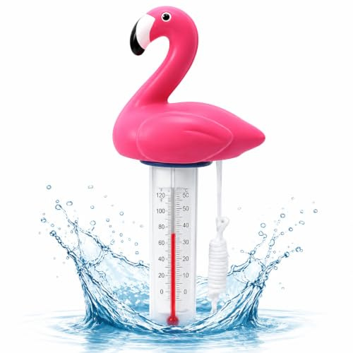 Thermometer schwimmend - Wasserthemometer für Pool & Schwimmbad & Whirpool - für präzise Messung (Flamingo)