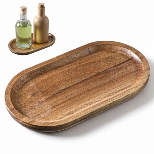 Ouligay Small Acacia Wooden Tray 4.13× 7.48 Inch Mini Wood Serving Tray | Decorative Trays Platter for Coffee Table,Living Room,Bar,Party Charcuterie Boards Cheese Board,Home Decor