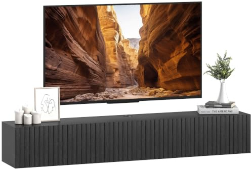 HOMCOM Floating TV Unit for Television up to 72 Inch Wall Mount 140cm Black | TV Stand Cabinet, Fluted Flip-Down Doors, Cable Management Hole, Entertainment Media Console, Living Room, Bedroom