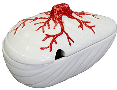 Keyhomestore- Formaggiera realizzata in Ceramica, 100% Made In Italy, dettaglio Corallo Rosso,Altezza cm 18, ideale come decorazione per la Tavola e soprammobile per interni.