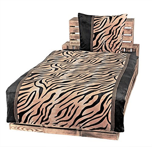 Dresscode 2-Teilige Bettwäsche Set Bett Bezug Übergröße 155x220 cm + Kopfkissen 80x80 cm Teddy PLÜSCH Coral Fleece Cashmere Touch Super Soft Braun Schwarz Fell Raubkatze Tiger