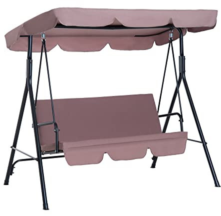 Outsunny Balancelle de Jardin 3 Places Toit Inclinaison réglable Coussins Assise et Dossier 1,72L x 1,1l x 1,53H m Acier Noir Polyester Marron
