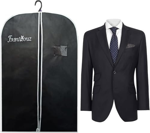 Suit Covers for Men Non Woven Suit Carrier Zipper Bag Garment Cover for Travel Clothes Women Coat Protector Shirt Covers Wardrobe Organiser Black 40 60cm X 100cm (1)