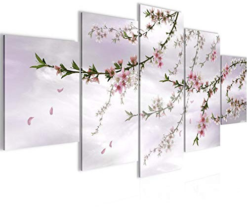 Runa Art Sakura Flores Cuadro Lienzo no Tejido 5 Piezas Japón Rosa Flores De Cerezo Dormitorio Corredor 020053c