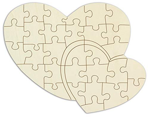 Personalisierbares Holzpuzzle „Doppelherz“ zum selbst gestalten und bemalen - 33 Teile, 29 x 22,5 cm - Puzzle aus Schichtholz in Form zweier Herzen