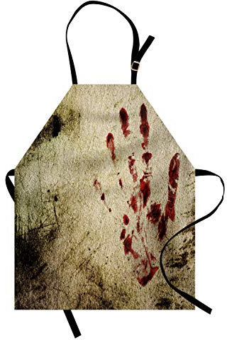 ABAKUHAUS Horror House Grembiule, Bloddy Sporco Mano, Comodo per la Cucina Unisex con Collo Regolabile per Cucinare Cuocere Arrostire e Giardinaggio, Rosso Beige
