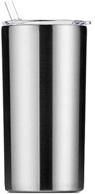 Gteller – Gobelet fin à double paroi en acier inoxydable 18/8 avec paille et couvercle, tasse de voyage isotherme pour garder les boissons froides et chaudes (acier inoxydable, 340 ml)