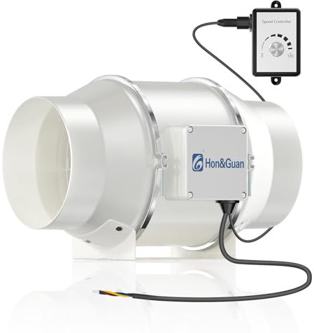 Hon&Guan 100mm EC Regelbarer Rohrventilator, 366m³/h Inline Rohrlüfter, Abluftventilator für Growbox Growzelte Belüftung Wachstumszelte Hydroponik Keller Garage Küche