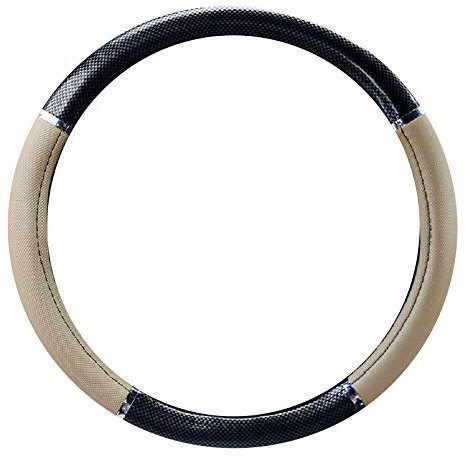 Lenkradbezug Auto, Asudaro Universal Lenkradhülle Lenkradbezug Leder Lenkradschutz Lenkradschoner mit Holzmaserung Carbon Pattern Design, 38cm,Beige # A.