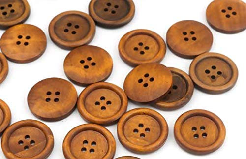 20 edle Holzknöpfe rund braun - 25mm - 4 Löcher zum aufnähen annähen DIY Scrapbooking für Jacken Jackenknöpfe Mützen dunkelbraun zum nähen Knöpfe Vierlochknöpfe