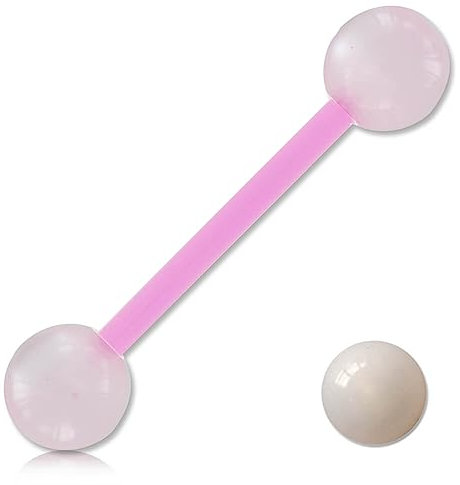 Inoki - Barbell de langue Biosafe boules acrylique nacrée - Jonc/Tige 1.6 mm, Long. int. 16 mm, Boule 6 mm - Rose