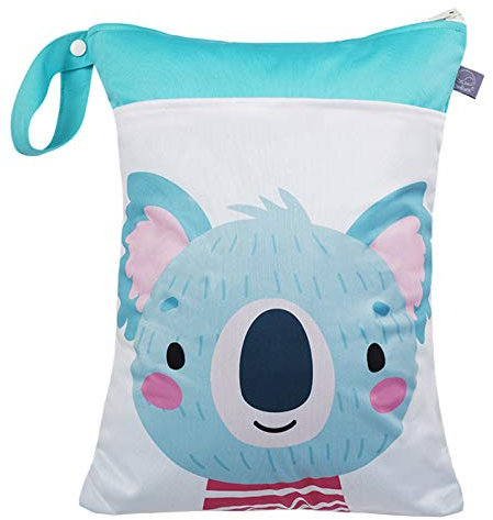 Happy Cherry Nasstasche Windeln Unterwegs Nass und Trocken Windelbeutel Stoffwindeln Groß Wiederverwendbar Wetbag Cartoon Printing Hellblau Koala
