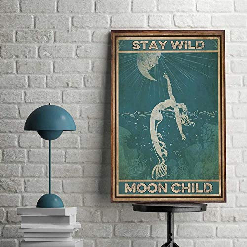 BCTS Mermaid Poster Hippie Meerjungfrau Hippie Poster Love Mermaid Hippie Poster Stay Wild Moon Child Vintage Poster Hippie Soul Poster Hippie Geschenk Pt6 Metallschild Poster 30,5 x 40,6 cm
