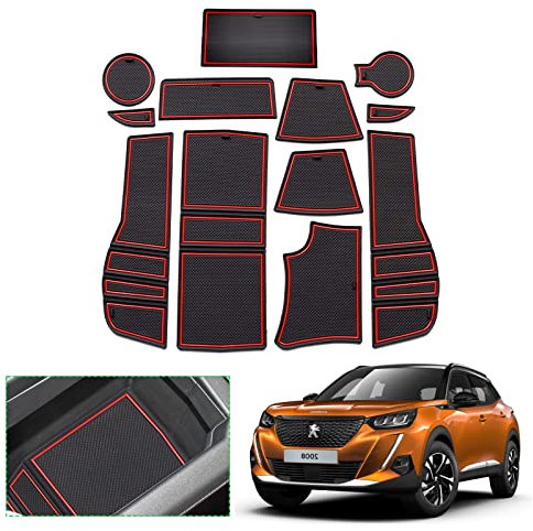 GAFAT Peugeot 2008 e-2008 2020-2024 2025 Tapis Anti-dérapants, Peugeot 2008 Restyling Tapis en Caoutchouc Accoudoir Console Centrale, Porte-Gobelet, Rainure de Porte, Peugeot 2008 Accessoires (Rouge)