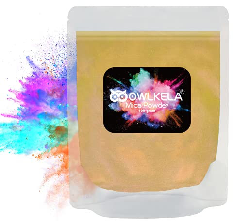OWLKELA 100 g Glitzer-Glimmerpulver – Pigment-Kosmetik-Epoxidharz-Farbstoff für Seife, Kerzenherstellung, Epoxidharz-Kunst, Acryl-Nagelfarbe, Badekugeln, Lipgloss, 10 Farben erhältlich – Gold