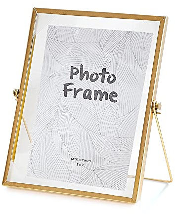 LELE LIFE Metall-Bilderrahmen im Vintage-Stil, Glas-Bilderrahmen, schwebender Bilderrahmen, goldfarbener Fotorahmen, Foto-Display für Schreibtisch, vertikal, 13 x 18 cm