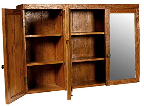 Windalf Rustikaler, brauner Spiegel-Holzschrank FINARFIN 120 cm Unikat Badezimmerspiegel mit 3 Türen Handarbeit aus recyceltem Teakholz