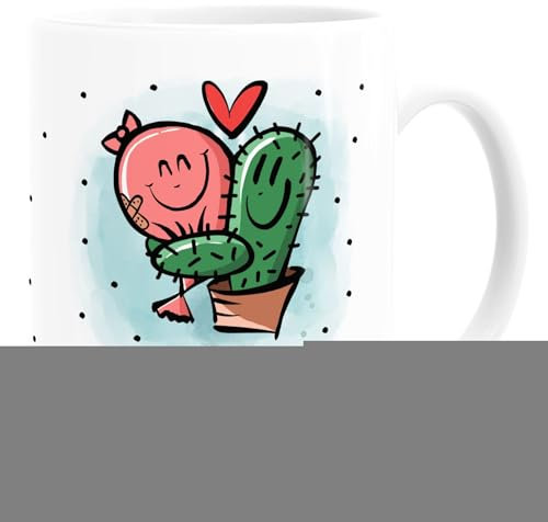 Moonworks® Kaffee-Tasse Kaktus Luftballon Liebe Lustig Geschenk Valentinstag Jahrestag Liebeserklärung Mann Frau Uni-Weiß Keramik-Tasse