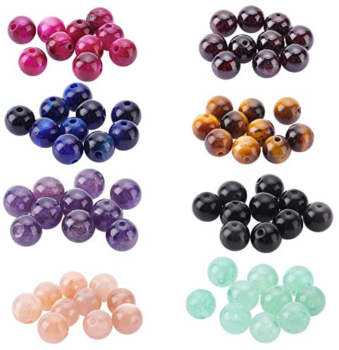 NBEADS 80 Stück 8 Stile Natürliche Edelsteinperlen,6mm Runde Lose Perlen Naturstein Spacer perlen Für DIY Armband Halsketten Schmuckherstellung