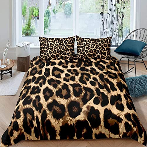 LUYAPOND Bettwäsche 135x200 Leopardenmuster Bettwäsche Set für Kinder, Schließung Weich Atmungsaktive Mikrofaser Bettbezüge, 1 Bettbezug mit Reißverschluss + 1 Kissenbezug 80x80 cm