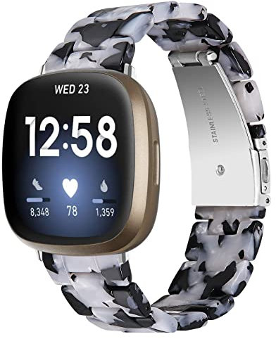 Gimuk Armband Kompatibel mit Fitbit Versa 4/Versa 3 Armband für Damen Herren, Metall Edelstahl Sport Ersatzband Wristband Resin Band Armband für Fitbit Sense 2/Sense Straps, Harz (schwarz/weiß)