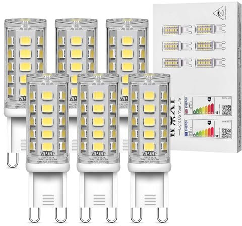 G9 LED Light Bulbs Cool White 4W, 6000K, No Flicker, AC 220-240V, Equivalent 40W G9 Halogen Bulbs, Non-Dimmable, 6 Pack