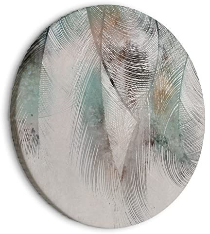 murando - runde Bilder Boho Stil 40x40 cm Leinwandbild 1 tlg Kunstdruck modern Wandbilder XXL Wanddekoration Design Wand Bild Feder Abstrakt Ornament türkis grau b-A-10245-bc-a