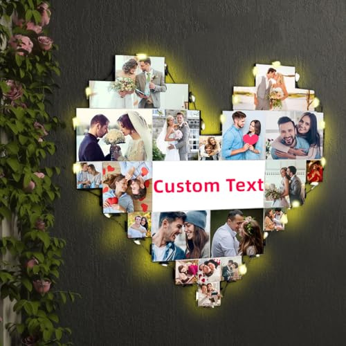 Personalisierte Multi-Herz-Foto-Collage-Wandleuchte LED-Nachtlicht Dekor benutzerdefinierte Herz-Collage Bilderrahmen Geschenke für Paare Freunde Familie individuelle Acryl-Foto-Wandleuchte