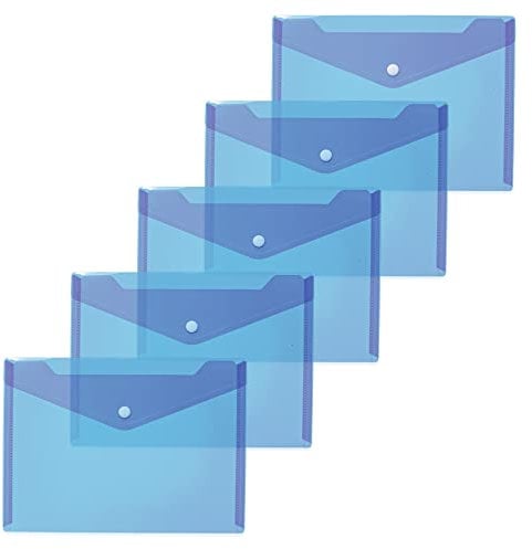 HERMA 20055 Dokumententaschen A5 transparent blau, 5 Stück, kleine Sichttaschen Umschläge mit Druckknopf, Briefumschläge aus Plastik für Schule, Uni, Büro, Reise