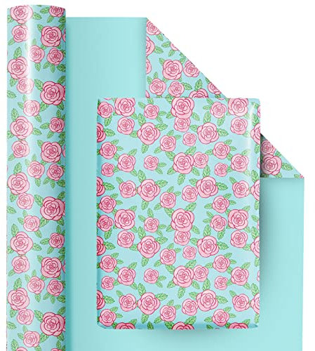 RUSPEPA Rouleau De Papier Cadeau - Mini Rouleau - 43,2 cm X 10 m - Motif Floral Rose/Bleu (47.3 Sq.Ft.Ttl)