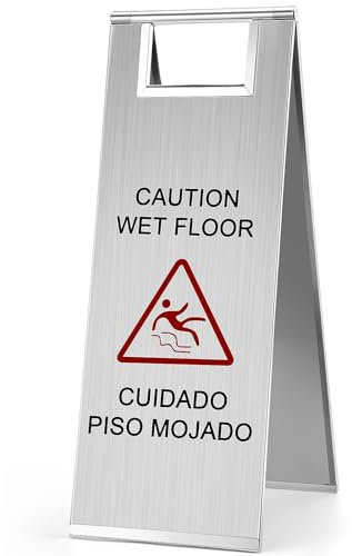Edelstahl-Schild für nasse Böden, Vorsicht für nasse Böden, tragbar, faltbarer Griff, kommerzielle Nutzung, vermeiden Sie Stürze und Rutschunfälle (1 Stück)
