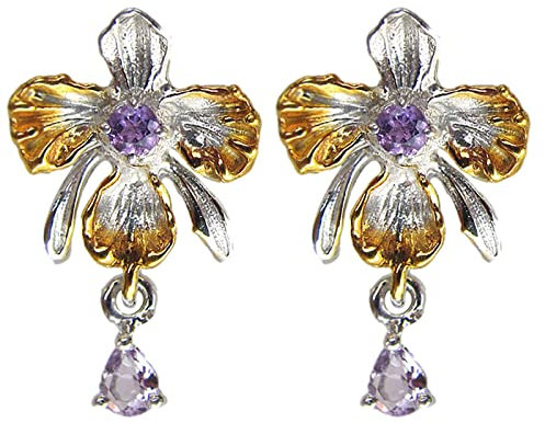 Xmiral Kristall und Elegant Ohrring Anhänger Ohrstecker Licht Orchidee Kleine Ohrringe Gold Regen Ohrringe Trennung Ohrringe Lila Farbe Tropfen Wasser Orchidee Natürlich Ohrringe Orientalisch
